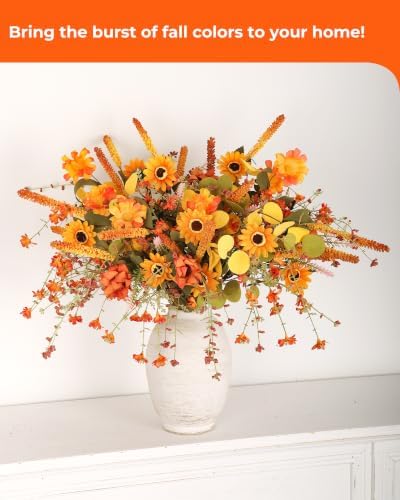 6-Pack Fall Stems Artificial Arrangement Flowers Bouquet Decoration Eucalyptus Leaves Autumn Harvest Home Décor Silk Sunflowers Daisy Grain Berries - Image 2