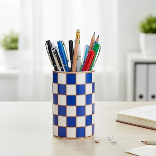 Checkered Bathroom Toothbrush Holder, Bathroom Black and White Ceramic Toothbrush Holder, Modern Toothbrush Box, Used for Bathroom countertop Storage Rack, Checkered Bathroom Decoration (Blue) - Image 5