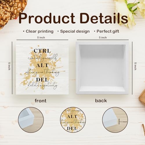 Ctrl Alt Del Office Motivational Gold Wooden Box Sign Desk Decor, Inspirational Decorative Signs for Office and Bedroom, Positive Home Shelf Desk Decoration 5x5 Inch - Image 7