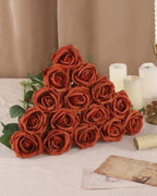 Coferset 50pcs Velvet Artificial Roses Flowers in Bulk,Burnt Orange - Image 5