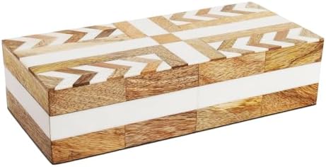Handicrafts Home White Decorative Storage Box with Lid Wooden Coffee Table Storage Box Decorative Box Organizer for Living Room Home Decor – Resin Inlay Patisserie Adorn Collection- 10x4.5x2.5 by HandicraftsHome