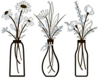 3 Pieces Metal Vase Flowers Wall Arts - Rustic Farmhouse Style Décor Metal Wall Art Black Minimalist Flower Natural Themed Wall Decors for Home Bedroom Dining Room Housewarming (Brown-Blue, Vase-C) by Artisinfiniteloveiseternaljustlikepi