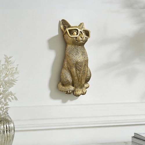 GUSFREUD Vintage Gold Animal Heads Sculptures Wall Art - Resin Faux Cat for Home Wall Decor, Cat Wall Hanging Decoration for Living Room, Bedroom & Kitchen, Unique Gift Idea - Image 6