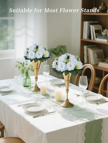 BLOSMON White Fake Flowers Party Centerpieces: 6 Pcs, 15 Faux Silk Roses - Image 4