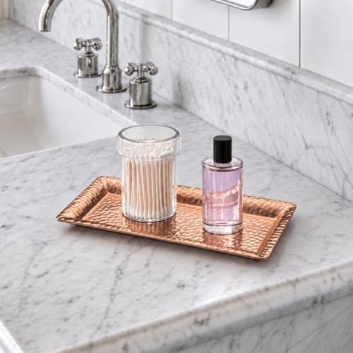 Monarch Abode Decorative Tray – 12-Inch Hand Hammered Copper Plated Metal Bathroom Tray Countertop, Vanity Trays Organizer, Perfume Plate for Dresser, Kitchen Countertop Small Fruit Platter - Image 6