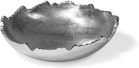 Red Co. 8.75” Silver Moon Decorative Metal Torn Hammered Asymmetrical Centerpiece Bowl with Pointed Edges by RedCo