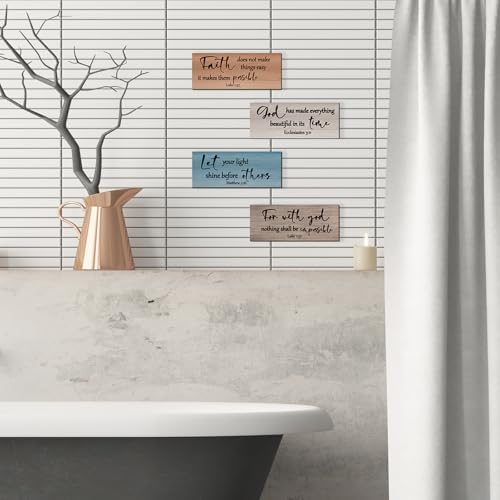 4 Pieces Christian Bible Verses Wall Decor Religious Prayer Wall Art Wooden Bathroom Decor Farmhouse Religious Gifts for Women Office Home Bedroom Bathroom Living Room(Farmhouse 10x4 In) - Image 6