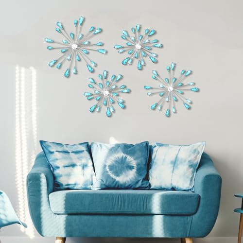 Hicarer 4 Pcs Starburst Wall Decor, Bling Metal Wall Art, Blue - Image 6