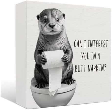 Funny Otter Bathroom Decor - Otter Gifts Wooden Box Sign, Funny Bathroom Decor, Otter Gifts for Otter Lovers, 8 X 8 Inches by Unknown