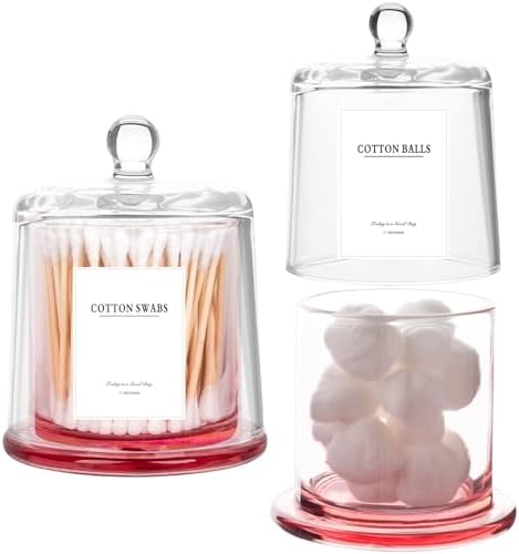 rejomiik Qtip Holder Apothecary Jars with Lid, 2 Pack Thick Glass, Pink by rejomiik