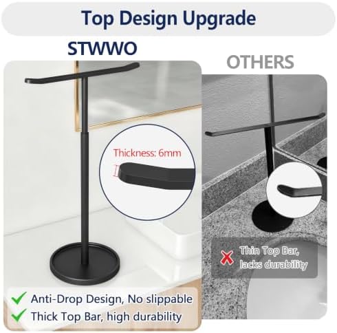 STWWO Hand Towel Holder, Height Adjustable 12.4"-16.7" Towel Stand, Black - Image 4
