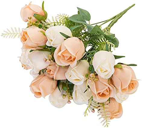 Artificial Rose Flowers 20 Heads 2 Bundles Silk Bouquet, Champagne & Cream by FuleHouzz