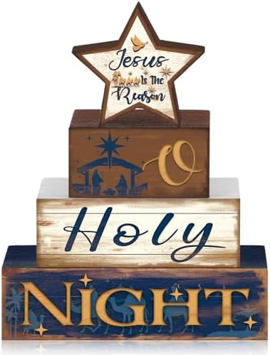 Moucuny 4 Pcs Christmas Wooden Signs Centerpieces, Holy Night Farmhouse by Moucuny
