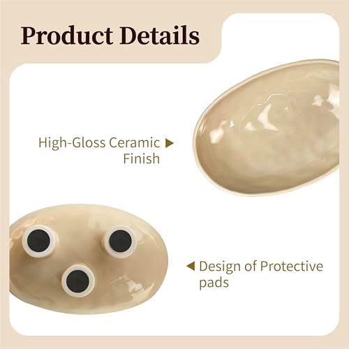 Three-Leg Ceramic Fruit Bowl, 12 Inch Oval Serving Dish for Kitchen Counter, Candy or Key Holder, Home Decor Accent Beige (Beige-12inch) - Image 6