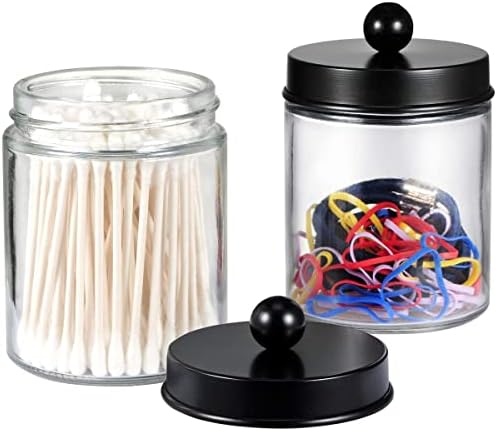 Amolliar Glass Apothecary Jar Qtip Holder Metal Lids 4pc/Black - Image 4