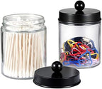 Amolliar Glass Apothecary Jar Qtip Holder Metal Lids 4pc/Black - Image 4