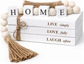 Decorative Book with Wood Bead Garland for Home Decor - Rustic Home Sign - Farmhouse Coffee Table Shelf Mantel Accents - Modern Interior Decoration Set by Babyqlo