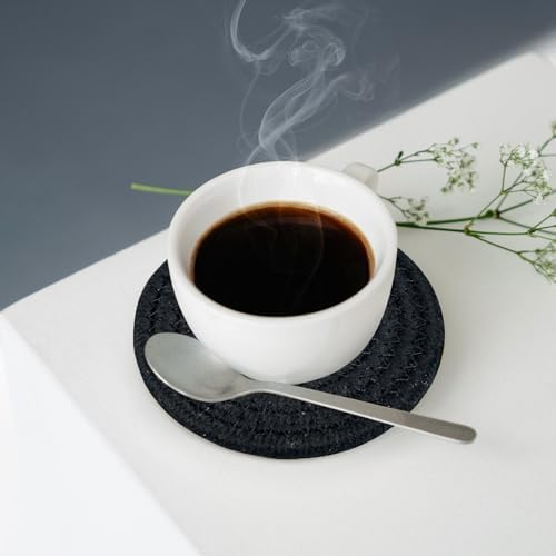 ABenkle 8 Pcs Drink Coasters with Holder, Cotton Woven Absorbent Coasters for Drinks, Minimalist Home Decor Coaster Set for Wooden Tabletop Protection Table, 4.3 inches - Image 4