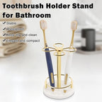 Toothbrush Holder Stand for Bathroom, Metal Toothbrush Organizer with Marble Base, Toothbrush Storage Collection for Family, Suitable for Home Hotel Countertop Vanity (Small, Gold) - Image 3