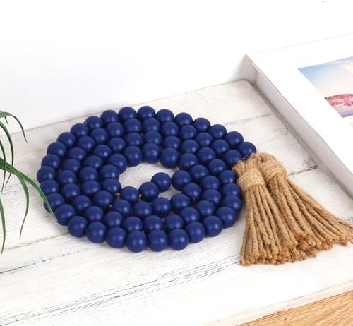 RAMIRABI 58in Wood Bead Garland, Farmhouse Rustic Country Decor, Navy Blue - Image 2