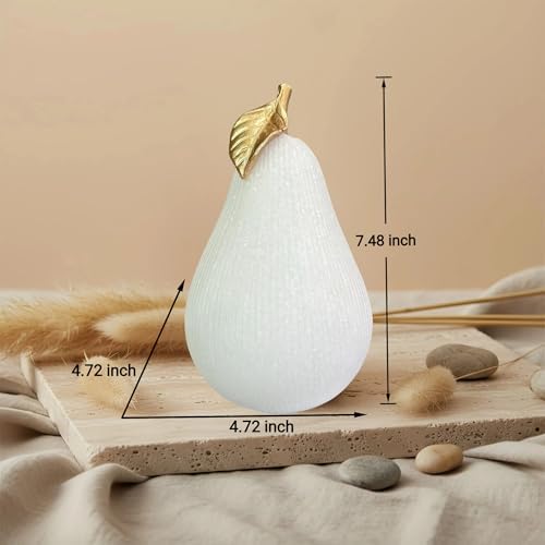 Sandstone White Pear Figurine with Gold Leaf, Textured Resin Fruit Sculpture, Minimalist Neutral Home Decor Statue for Kitchen Counter, Coffee Table & Shelf Decor - Image 3