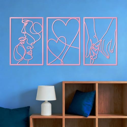ESTART 3 Pcs Metal Minimalist Line Wall Art, Love Heart Metal Wall Decor - Image 6