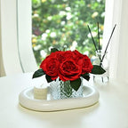 Artificial Peony Silk Flower Centerpieces Faux Floral Arrangement in Glass Vase for Home Wedding Table Decoration (Red) - Image 4