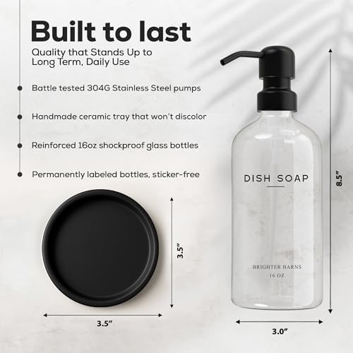 Glass Dish Soap Dispenser for Kitchen Sink by Brighter Barns - Modern Kitchen Soap Dispenser Set with Tray and Stainless Steel Pump - Minimalist Home Decor for Rental Properties, Restaurants (Clear) - Image 3