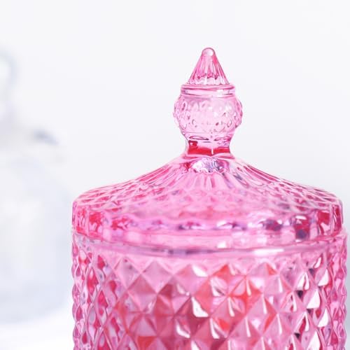 Sizikato Pink Diamond Faceted Glass Candy Jar with Lid, 18oz Decorative Jar, Nut Jar, Dried Fruit Storage Jar - Image 7