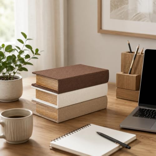 Decorative Linen Faux Book Storage Box Neutral Decorative Book Accent,8" - Image 6
