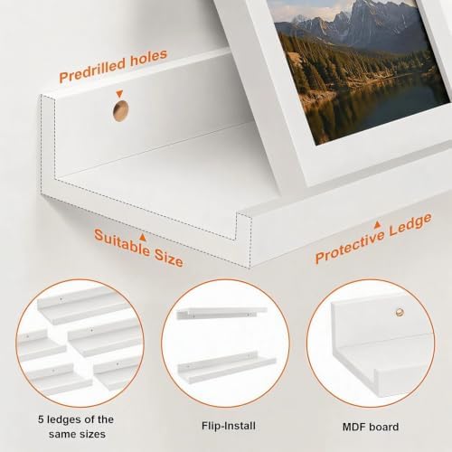 48inch Long Floating Shelves for Wall Decor, 5-Set Shelves with Lip, White - Image 4