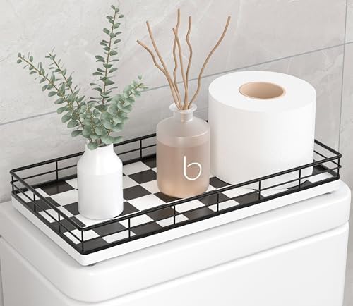 Toilet Paper Basket Organizer, Oak Wood Toilet Tank Tray with Metal Frame by Focusonit