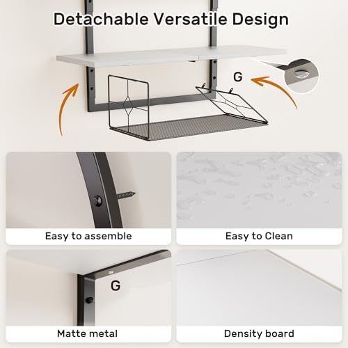XLHOMO Floating Shelf for Wall- 31.5"x 24" 3+1 Tier White Bathroom Floating Shelves with Basket for Bathroom, Living Room,Bedroom and Kitchen - Image 3