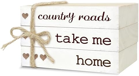 Decorative Books for Home Decor, Rustic Wood Book Stack for Table Decor, Country Roads Take Me Home Decoration Books for Living Room Bookshelf, Farmhouse Stacked Books Decoration (L64) by Ycyfckdr