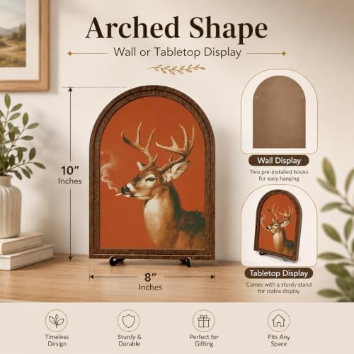 Vintage Deer Art Decor - Arched Wooden Frame with Stand, Retro Whimsical Animal Wall & Tabletop Decor for Living Room, Bedroom, Office, Funny Novelty Home Accent, Unique Housewarming Gift - Image 6