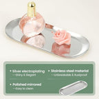 2PACK Silver Decorative Tray, Bathroom Vanity Tray for Dresser Counter, Stainless Steel Jewelry Dish Tray for Decor, Perfume Ring Key Candle Organizer Tray, Oval - Image 2
