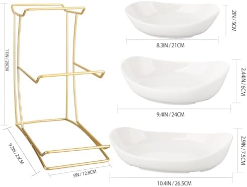 jessie 3 Tier Ceramic Fruit Bowls for Kitchen Counter with Metal Rack, Fruit Basket with Stand, Porcelain Bowls for Fruit Vegetable Bread Candy Snack Nuts Dessert Cake Tray (White 3 Layer) - Image 6