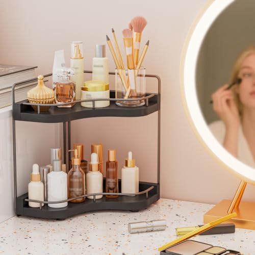 2-Tier Corner Bathroom Counter Organizer for Storage, Black - Image 6