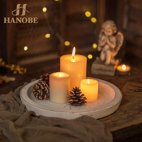 Hanobe Decorative Round Candle Holder Plate, Wood Coffee Table Tray, White - Image 2