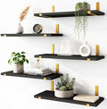 Fixwal Width 4.75 Inches Floating Wall Shelves, Set of 5, Black Gold by Fixwal
