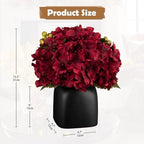 Briful Hydrangea Artificial Flowers in Ceramic Black Vase, Burgundy Silk Hydrangea Centerpieces for Tables, Realistic Dining Table Vase with Flowers for Farmhouse Home Decor Indoor - Image 2