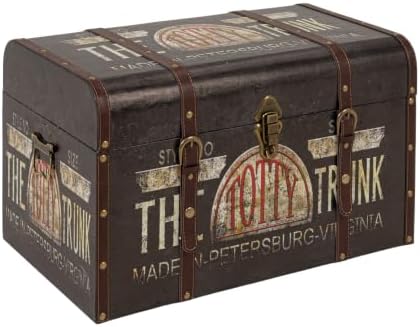 Household Essentials Large Decorative Storage Trunk with Vintage Decoupage, Leather and Metal Accents, Green and Black Finish by HouseholdEssentials