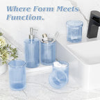 Blue Bathroom Accessories Set, 3.5 Gal Trash Can with Press-Top Lid, Glass Bathroom Set Inclued Soap Dispenser, Toothbrush Holder, Tumbler, Qtip Holders, Vintage Bathroom Sink Set Cute Bathroom Decor - Image 5