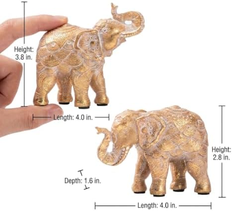 Small Elephant Statues Gold Home Decor Elephant Figurines with Trunk Up - Image 2