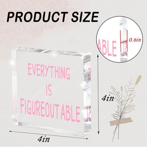 Pink Office Decoration - Motivational Gifts For Women - Everything Is Figureoutable - Desk Accessories Acrylic Square Sign - Suitable For Colleagues, Friends And Relatives 4x4 Inches - Image 2