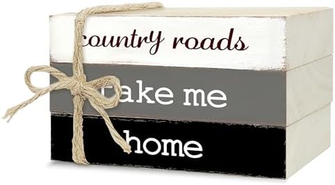 Decorative Books for Home Decor, Rustic Wood Book Stack for Table Decor, Country Roads Take Me Home Decoration Books for Living Room Bookshelf, Farmhouse Stacked Books Decoration (L65) by Ycyfckdr