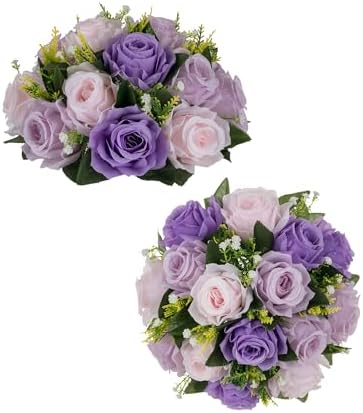 BLOSMON Purple Pink Fake Flowers: 2 Pcs Artificial Flower Balls Centerpiece by Blosmon
