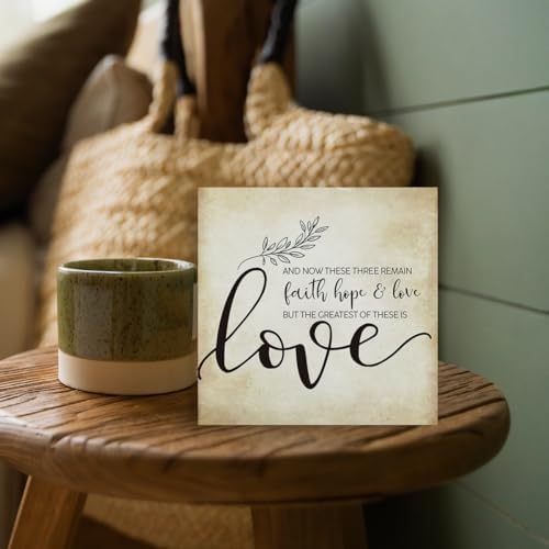 Inspirational Bible Verse 1 Corinthians 13:13 Faith Hope and Love Wooden Box Sign Scripture Desk Decor Rustic Scripture Wood Block Plaque Box Sign for Home Office Shelf Table Decoration - Image 6