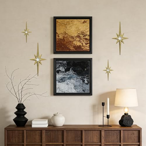 sxnzequnze 4 Pcs Star Wall Art for Home Decor Living Room Bedroom Office Metal 3D,Bling,with Hanging Hook Starburst Midcentury Sculpture Retro Gallery Accent Celestial -Gold 16.5in/9.4in - Image 3
