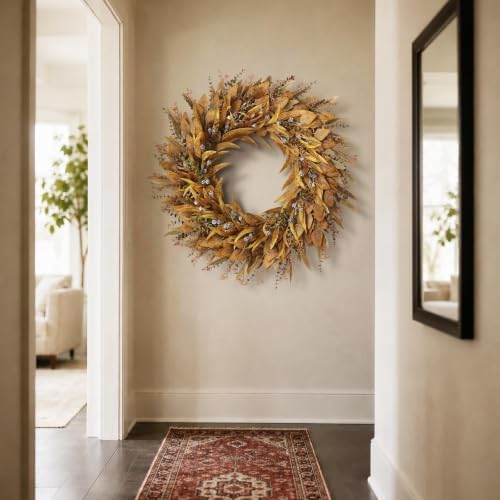 32" Artificial Fall Eucalyptus Wreath with Seeds for Front Door(Orange) - Image 4
